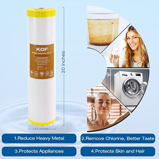 H&G Lifestyles 20 x 4.5 KDF Water Filter,Whole House Water Filter Replacement Cartridge,GAC Remove Chlorine Heavy Metal Odor Improve Water Taste,for Any 20" Whole House Water Filters System