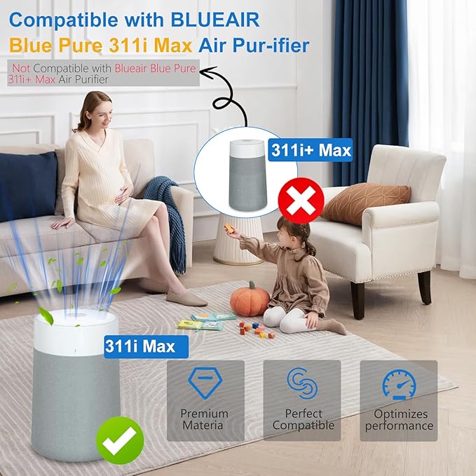 2 Pack 311i Max Filter Replacement Compatible with Blue Pure 311i Max Air Purifier, F3MAX Purifier Parts, 2 in 1 H13 Ture HEPA and Activated Carbon Filter (Not 311i+ Max & 311 Auto)