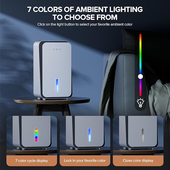 Dehumidifier for Home, 1000 sq.ft Dehumidifier with Auto Shut Off, 7-Color LED Light Built-in Aromatherapy Diffuser, Ultra-Quiet Dehumidifiers for Bedroom, Bathroom, Basement (Pale White)