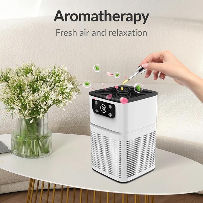 Air Purifiers for Bedroom Home, FETIONS Air Cleaner with Fragrance Sponge Sleep Mode 3-in-1 Filtration System, Compact with H13 HEPA Filter for Pet Dander Pollen Smoke Dust Odor,White,2 Pack