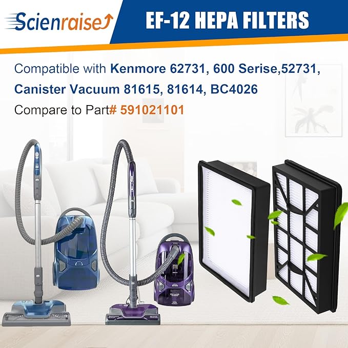 EF-12 HEPA Media Vacuum Cleaner Exhaust Air Filter Compatible with Kenmore 62731 52731 Canister Vacuum 81615 81614 BC4026, Part# 591021101