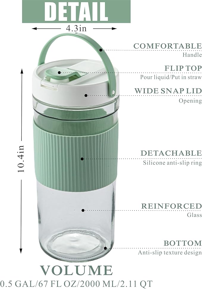 2-Pack Glass Mason Jar Water Pitcher with Lids, 67FL OZ (2000ML) - Large Wide Mouth, Pour Spout & Handle for Cold Brew Tea, Iced Coffee & Cold Drinks - Ideal for Refrigerators & Kitchens containers