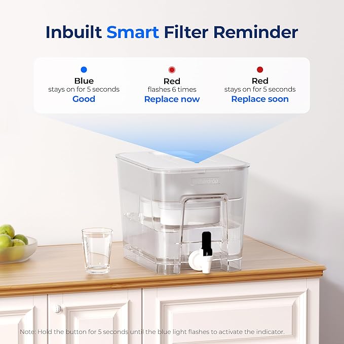 Waterdrop 40 Cup Dual Filter Dispenser, 8X Faster Filtration, 400-Gallon Lifespan, Water Filter Dispenser for Home/Office, 2 Replacements, 10X Longer Lifetime, Reduces Chlorine, PFOA/PFOS，White