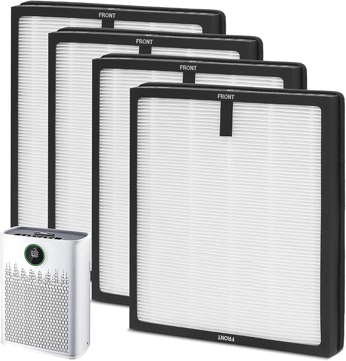 HAP603 Replacement Filter, Compatible with ECOSELF HAP603/HAP603WF Air Purifiers, 3-Stage True H13 HEPA Air Filter with Activated Carbon for Home and Office Use, 4-Pack HAP603 Filters, White