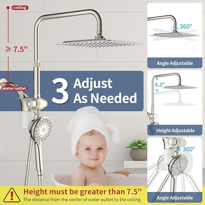 KAIYING Dual Shower Heads with Handheld Spray Combo, Magnetic Filtered Showerhead, Bathroom High Pressure Rainfall Shower Head and Handle Set with Filter for Hard Water, 79" Long Hose (Brushed Nickel)