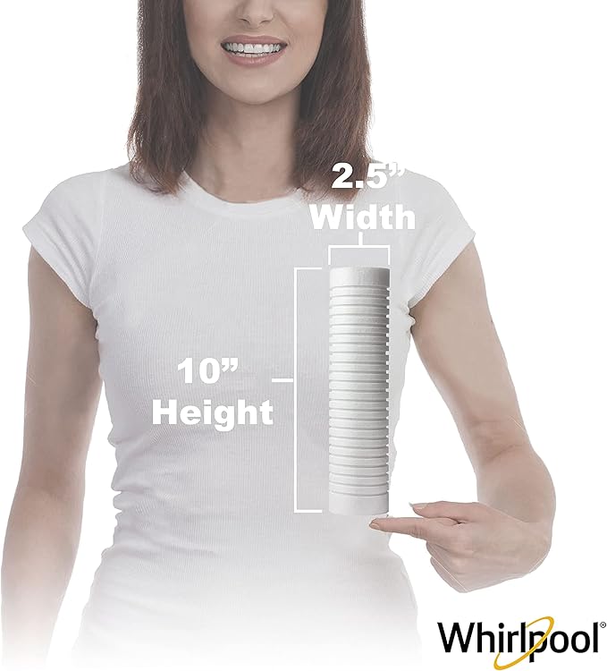 Whirlpool 10" x 2.5" Whole Home Standard Capacity Sediment Filters WHKF-GD05, 5 Micron, 6-Month Filter Life, Reduces Sediment, Sand, Soil, Silt & Rust, for standard filter housings, 2-Pack