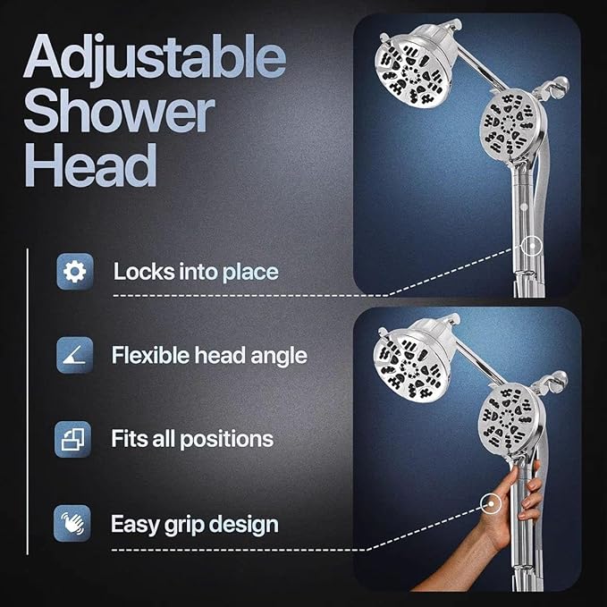 AQUAZEN® Dual Filtered Shower Head Combo | Rainfall + Handheld | 6 Spray Modes | High Pressure | Flexible Mount | Hard Water Filtration | 60" Hose | Chrome Finish