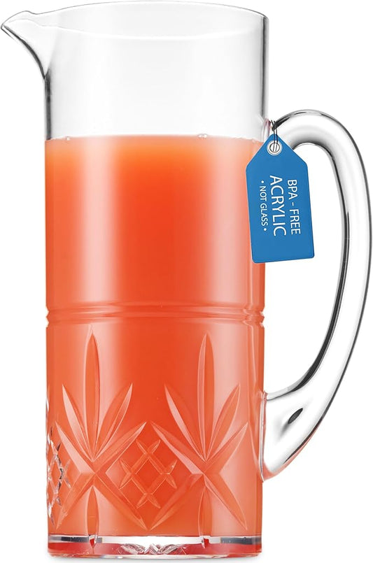 Godinger Pitcher, Acrylic Water Pitcher with Handle, Water Jug, Shatterproof and BPA Free - Dublin Collection, 1.7L