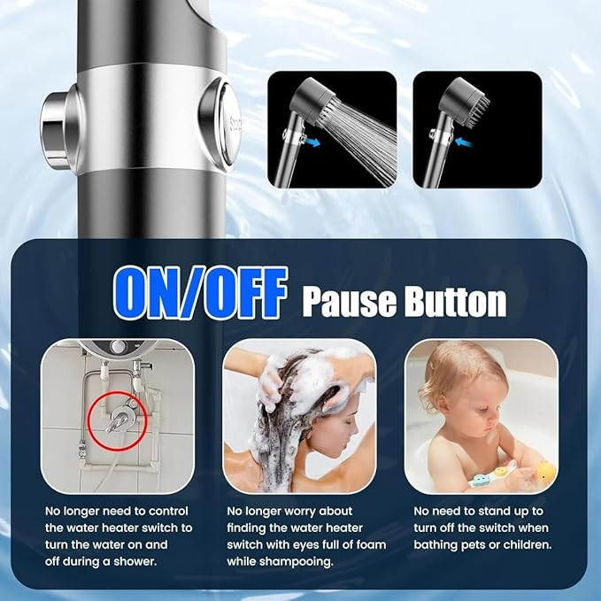 Filtered Shower Head with Handheld, 3 Spray Mode Hard Water Detachable with Filters and 59" Inch Hose Bracket, High Pressure shower heads, Suitable For Bathing And Rinsing Fish Tank And Pets