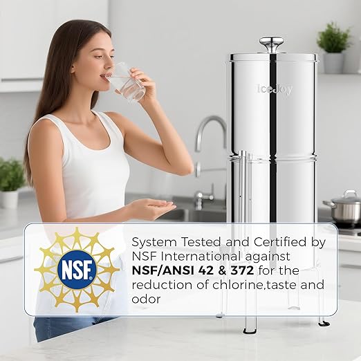 IceJoy Gravity Water Filtration System 2.25 Gallon - 304 Stainless Steel Countertop System with 2 Filters, Chlorine Reduction, NSF/ANSI 42 Certification
