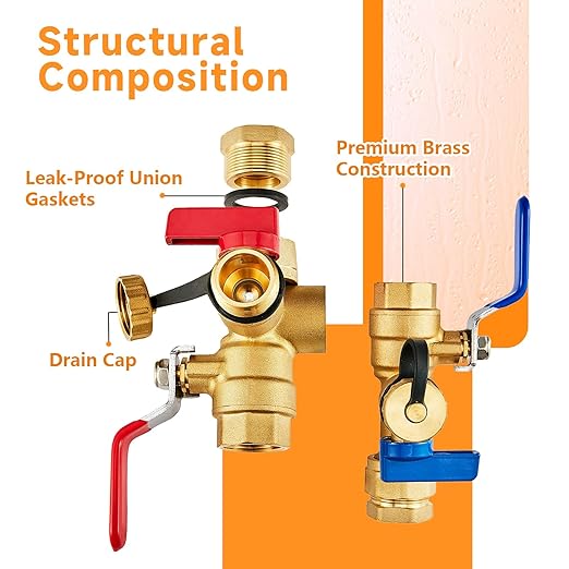 (Set of 1 Kit) HeSun 3/4" FIP X 3/4" FIP IPS Isolator Tankless Water Heater Service Valve Kit, with Pressure Relief Valve