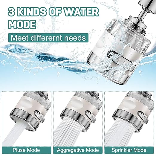 3 Pack Sink Filter Water Faucet with 3 Spray Modes, 360° Rotating Water Purifier Reduces Chlorine & Impurities for Home Kitchen Bathroom Sink, Easy Install - 10 Filter Elements