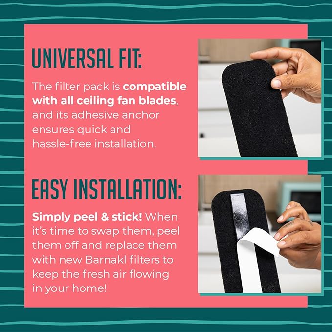 Ceiling Fan Filters | Activated Coconut Shell Carbon Ceiling Fan Blade Filters for Common Household Contaminants | Easy-Stick Universal Fit, Unscented (3-Count)