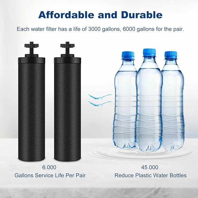 Water Filter Replacement for Berkey, Black Purification Elements, Activated Carbon Filters, Compatible with Berkey Gravity Water Filter System, Pack of 2