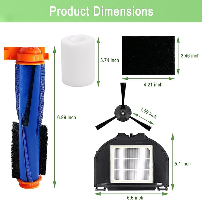 Replacement Parts for Shark AV2310AE RV2310AE RV2320S UR2350AE RV2300S Matrix Robot Vacuum Cleaner 1 Main Brush Roller 1 Set Foam Filter 2 Filters 6 Side Brushes 1 Main Brush Cover (Not For RV2300)