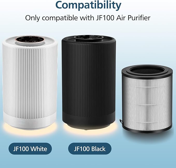 JF100 Replacement Filter Compatible with JF100 Air Purifier, 3-in-1 True HEPA and Activated Carbon Filters, 2 Pack