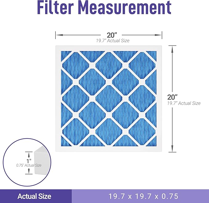 Maycold 20x20x1 MERV 11 Furnace Air Filters (6-Pack), High-Efficiency Pleated AC HVAC Filter for Home Use – Captures Fine Dust & Pet Hair, Actual Size 19.70 x 19.70 x 0.75, Individually Wrapped