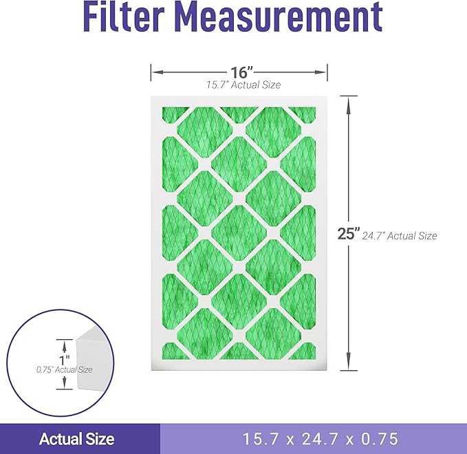 Maycold MERV 13 16x25x1 Air Filter (6-Pack), High-Efficiency Pleated AC & Furnace Filters, Actual Size: 15.70" x 24.70" x 0.75", Individually Wrapped in Plastic