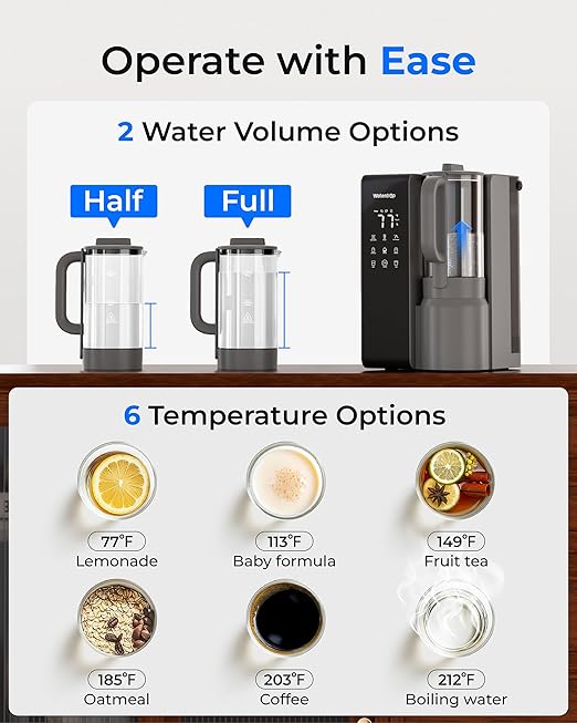 Waterdrop WD-M1 Reverse Osmosis Water Filter Countertop, Hot Water Countertop Reverse Osmosis System, 7 Temperature Options, 6 Stage Purification, 3:1 Pure to Drain, No Installation, Gray