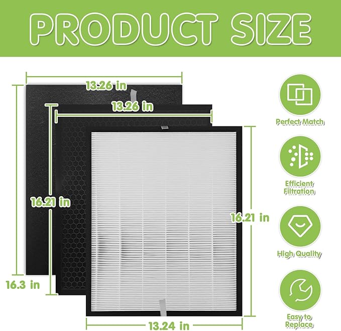 18 Pack 3000 Replacement Filters, Compatible with 3000, 3000M, 3000Pro Air Pur-ifier, 3 Efficiency Air Filters,3 Activated Carbon Filters and 12 Carbon Pre-Filters
