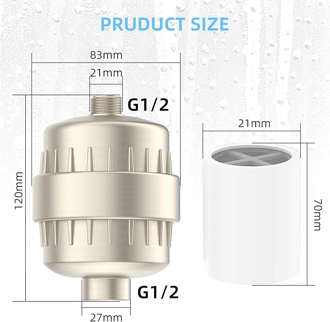 Shower Water Filter - 24 Stage Shower Filter Shower Head Filter for Hard Water with 4 Replaceable Filter Cartridges Protects Your Skin and Hair from Chlorine and Heavy Metals in Water, Brushed Nickel