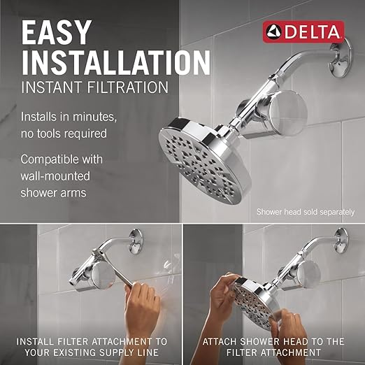 Delta Faucet Clarifi Standard Shower Filter Attachment Chrome with Additional Filter Cartridge