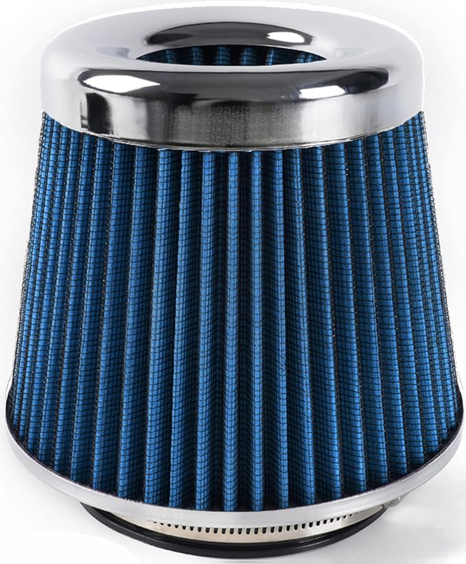 4-Inch Cold Air Intake Filter - Washable, High Performance, 3" or 3-1/2" or 4" Clamp-On Replacement Air Filter Blue