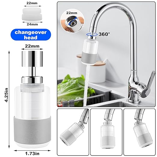 Longlasting Sink Faucet Water Filter Water Filter for Sink Faucet 360 ° Rotating Dual Function Sprayer Modes Faucet for Home Bathroom and Kitchen Faucet Extender (8pcs Extra Filter)