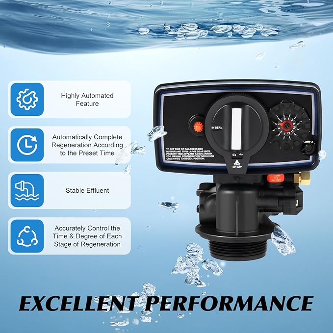Water Softener Control Head Timer Water Softener Control Valve 110V 3W Backwash Head 12 Day Timer Valve Replacement Softener Valve For Filter Resin Tanks, Black
