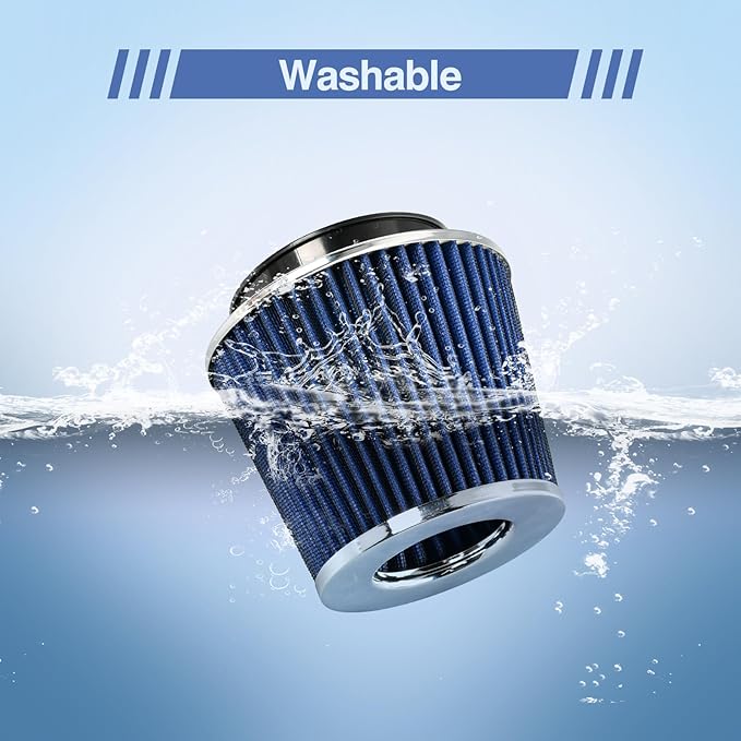 Universal Clamp On Air Intake Filter fits 3 In /3.5 In /4 In Three Different Size, Cone Air Intake Filter（Blue）