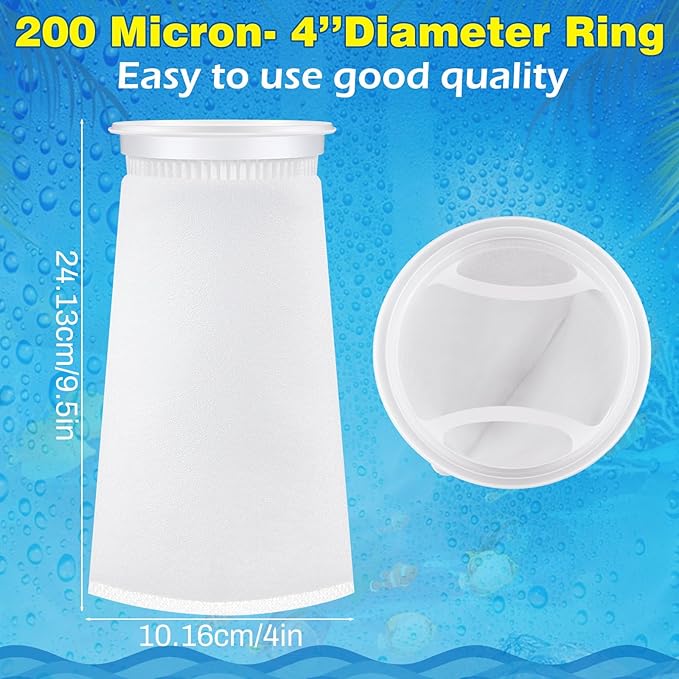 Jecery 16 Pack 4 Inch Ring Filter Socks 200 μm Aquarium Filter Bags Aquarium Socks for Tank Sump Saltwater Freshwater(9.5 × 4 inches)