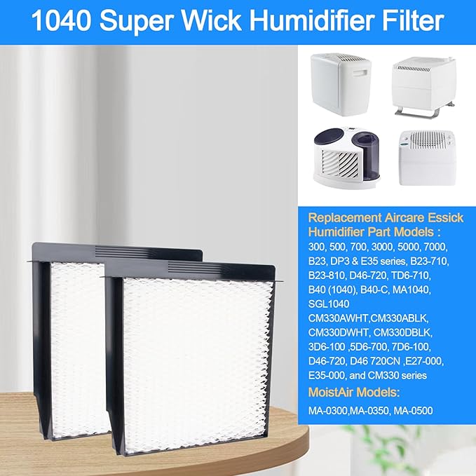 1040 Humidifier Filter For Aircare Essick Air Filter B23 DP3 B40 B40-C 3D6-100 5D6-700 7D6-100 B23-710 B23-810 D46-720 CM330 500 700 3000 Super Wick Humidifier Filter-2Pack