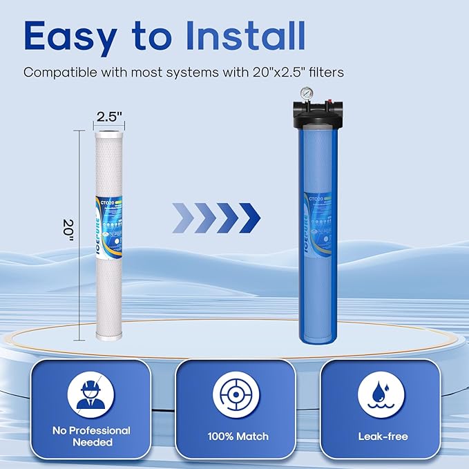 ICEPURE 1 Micron 20" x 2.5" Whole House CTO Carbon Sediment Water Filter Cartridge Compatible with C1-20, EP-20, HX-CB-25-2010, F3WCB32, Pack of 1