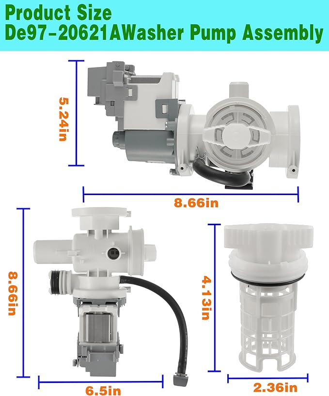 (Upgraded) DC97-20621A Washer Pump Assembly Replace DC31-00187A 4959632 AP6807020 PS12592830 EAP12592830 Fit for Samsung Washing Machine Drain Pump Motor