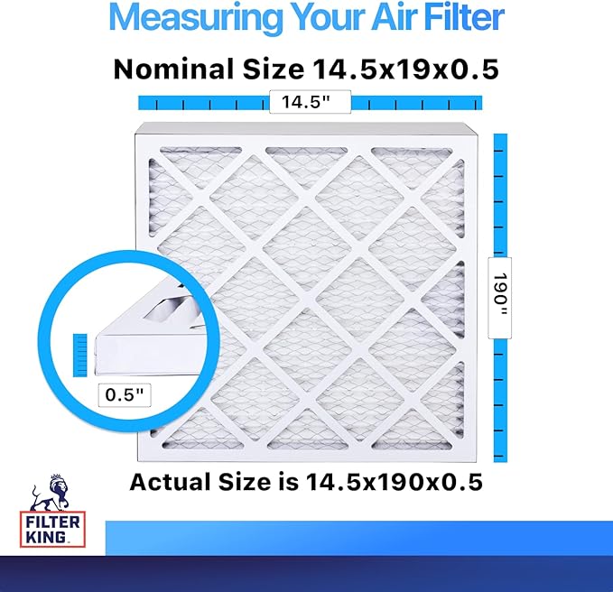 Filter King 14.5x19x0.5 Air Filter | 4-PACK | MERV 8 HVAC Pleated A/C Furnace Filters | MADE IN USA | Actual Size: 14.5 x 19 x 0.5"