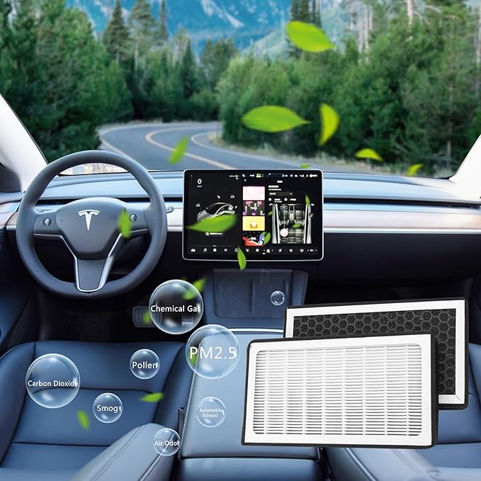 HEPA Air Filter for Tesla Model Y Model 3 Juniper Highland 2016-2025 2026 Cabin Air Filter with Activated Carbon, HEPA Filter Replacement Accessories (2 Pack)