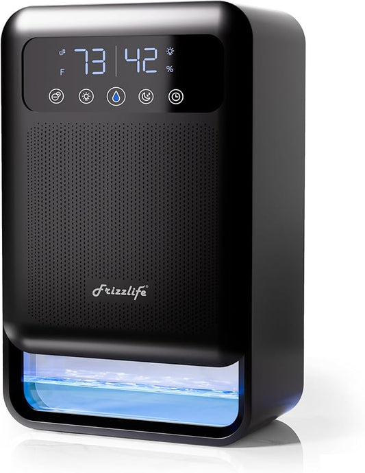 Frizzlife Air Dehumidifier, 135oz Water Tank W/Purifying Function, Quiet Small Dehumidifiers With Sleep Mode For Home, Bedroom, Bathroom, Basement W/Auto Shut Off, 7 Colors LED Light, Black
