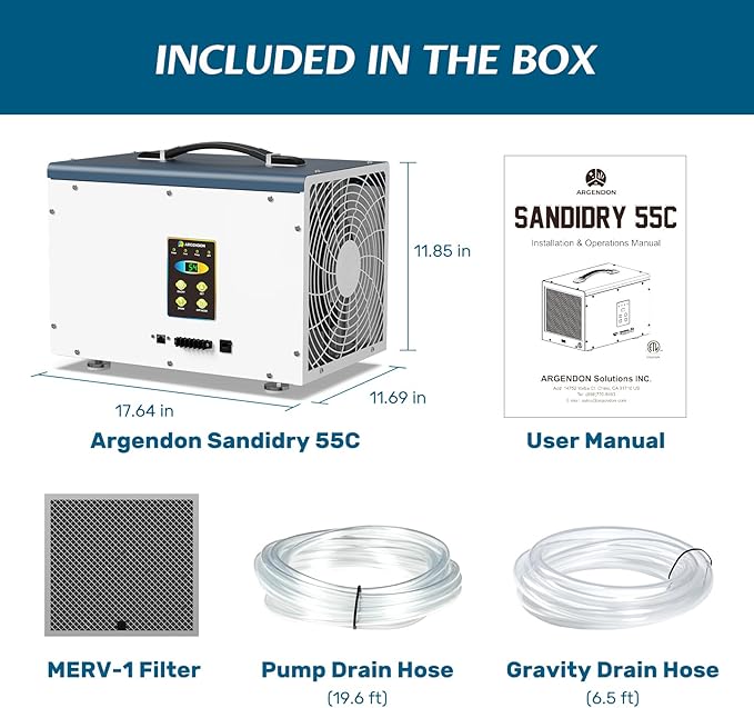 ARGENDON Commercial Dehumidifiers with Pump and Drain Hose for Crawlspace, Basement, 120 PPD Energy Star Crawl Space Dehumidifier for Large Spaces, Job Site, Auto Defrost, 5-Year Limited Warranty