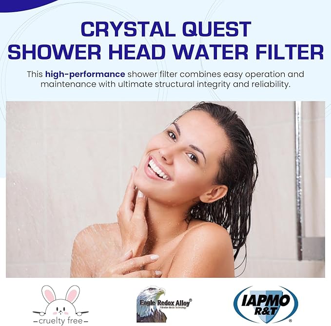 Crystal Quest Shower Filter with Shower Head - Gold - Advanced Multi Stage Filtration for Cleaner Water - Removes Chlorine, Heavy Metals - Promotes Healthier Skin, Softer Hair - Long-Lasting
