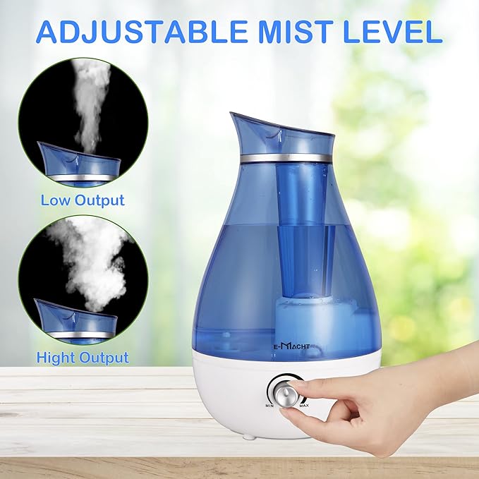 Cool Mist Humidifier - 2.5L Cool Mist Humidifiers for Bedroom Whisper Quiet, Ultrasonic Humidifiers for Baby & Nursery, Air Humidifier for Home Whole House, Easy to Clean, Plant Humidifier with 360° nozzle, Auto Shut-off
