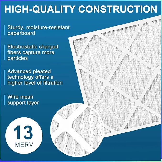 20x20x1 Air Filter MERV 13 (4-Pack) Electrostatic Pleated HVAC Heater Filter Effectively Filters Dust, Pollen, Pet Dander (Actual Size: 19.5x19.5x0.75 inches)