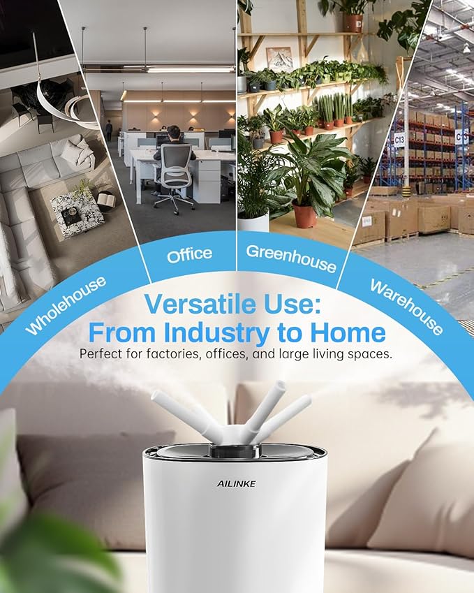 Humidifier Large Room, 4.2Gal/16L Cool Mist Humidifiers for Bedroom Home 2000 sq.ft,Top Fill, 3 Stainless Steel Atomizers,360°Nozzle Extension Tube, Commercial/Office/Plants/Whole House, White