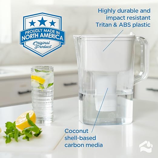HOMEWATER 10-Cup Pitcher Filter (White) – BPA-Free, High-Capacity 2.4L Pitcher with Fast-Flow Carbon Filter, Wide Mouth for Easy Pouring, Removable Filter Replacement, Locking Lid, and Dishwasher-Safe