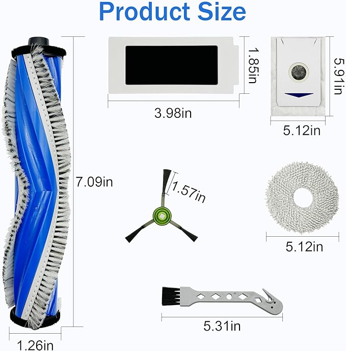 Accessories Kit for ECOVACS DEEBOT T30S / T30S Care / T30S AI Care/Yeedi M12 PRO+ Robot Vacuum Robot Vacuum and Mop, Main Brush, Side Brushes, HEPA Filters, Mop Pads, Dust Bags Replacement Parts