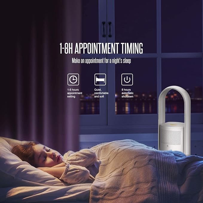 ULTTY Bladeless Tower Fan with Air Purifier, 90° Oscillating Bladeless Fan with Remote, Touch, 8H Timer, Floor Fans for Bedroom Whole Room Home Office R021, White