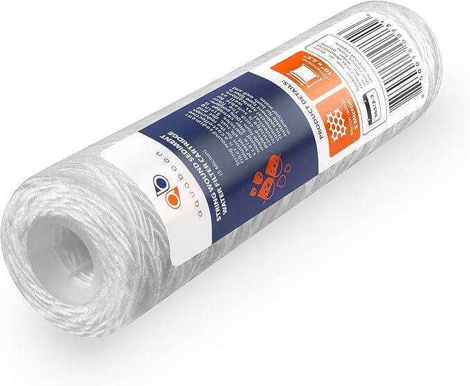 Aquaboon Whole House 5 Micron 10 x 2.5 String Wound Sediment Water Filter Cartridge Replacement Compatible with Well Water Filter WHKF-WHSW, 50-Pack
