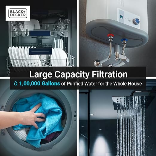 BLACK+DECKER Whole House Water Filter, 3-Stage Filtration System, Anti-Scaling Whole House Filter, IAPMO R&T Tested, Platinum Sealed, and NSF/ANSI 42 Certified