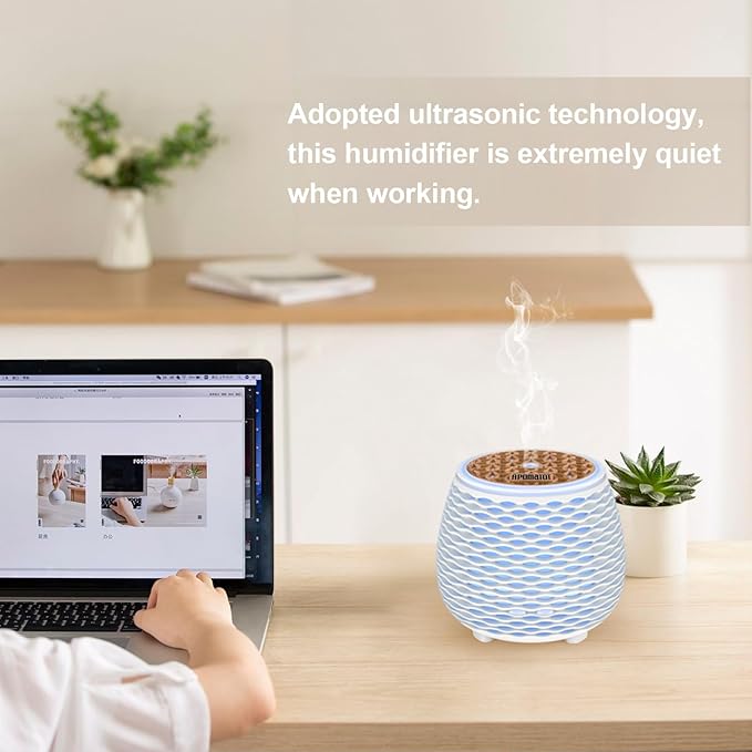 2 Pack 140ml Small 25dB Quiet Working Essential Diffuser,Aromatherapy Diffusers Cool Mist Humidifier with USB 7 LED Light Color,Waterless Auto Shut-Off for Home Office Room