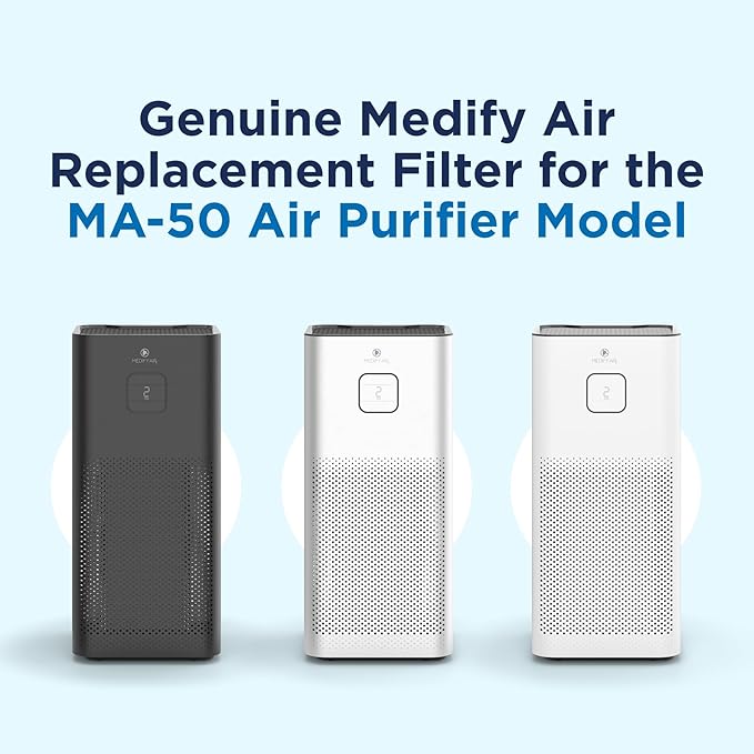 Medify MA-50 Genuine Replacement Filter for Allergens, Smoke, Wildfires, Dust, Odors, Pollen, Pet Dander | 3 in 1 with Pre-Filter, True HEPA H13 and Activated Carbon | Removal to 0.1 Microns | 1-Pack