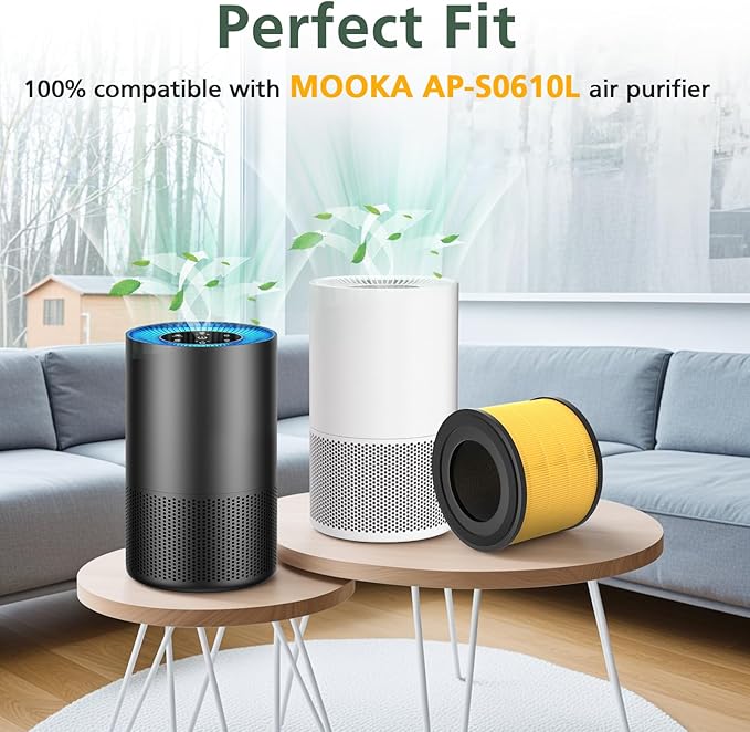 2 Pack AP-S0610L Pet Filter Replacement for MOOKA AP-S0610L Air Purifier, 3-IN-1 Hepa Filter, High-Efficiency Activated Carbon Air Filter for Pet Odor, Dander, Yellow